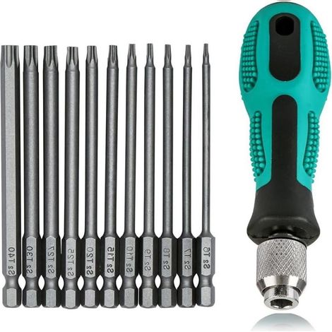 Lot de 12 Embout Torx T6-T40, Acier S2, Magnétique, 75mm, Tige 1/4", Pour Visseuse (1/5)