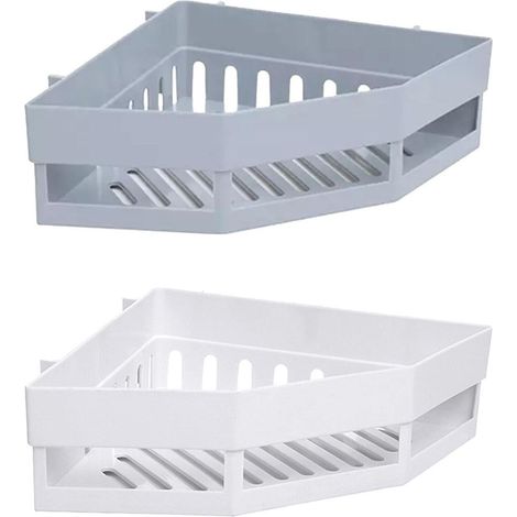 Étagère de rangement pour toilettes (lot de 2) - Fixation murale - Organisateur de salle de bain - Trépied suspendu (1/5)