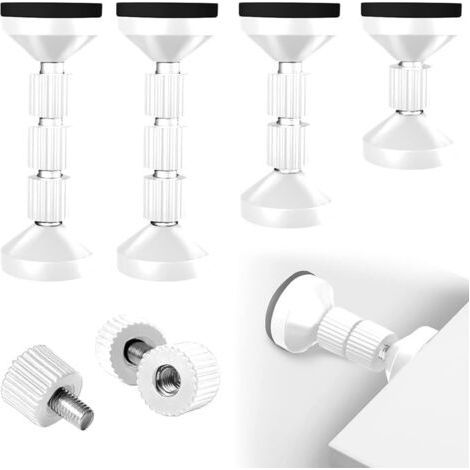 ALLIANDISLot de 4 arrêts de tête de lit réglables filetés anti-secousses pour cadre de lit, mur, tête de lit, fixation anti-secousses pour lits, armoires, canapés 95 à 110 mm (blanc) (1/5)