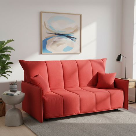 Talamo Italia Sofa cama Allyson, Sofá de 3 plazas, 100% Made in Italy, Sofá de salón con apertura trolley con apertura trolley, en tela acolchada, con reposabrazos estándar, Cm 190x90h85, Rojo, con em (1/5)