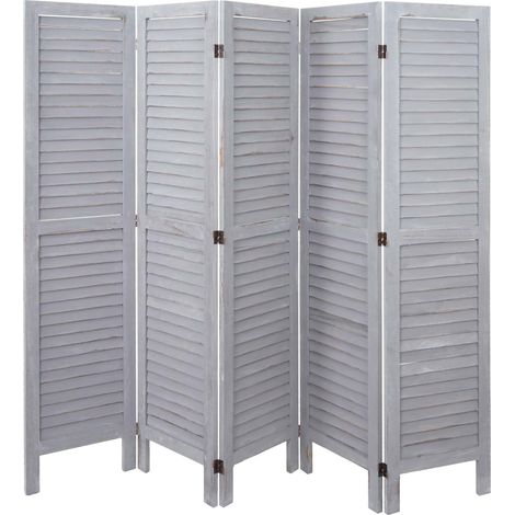 Paravent HWC-G30, cloison de séparation, pare-vue, brise-vue, style shabby chic, 170x200cm - gris foncé (1/5)