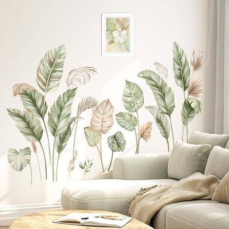 Stickers Muraux Feuille de Palmier Boho Autocollants Muraux Vertes (1/5)