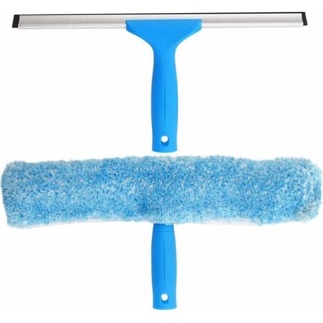 Raclette de vitrier Pro avec Brosse en Microfibre, 30 cm, Balai Essuie-Verre pour Nettoyage de Fenêtres, Kit de Lavage Professionnel