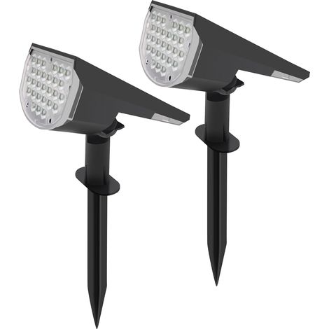 Juego de 2 apliques solares de pared de 2W con 32 LED, iluminación para jardín, luz blanca cálida + multicolor, control de brillo preciso, 4 niveles de intensidad, resistencia al agua IP65, batería in (1/5)