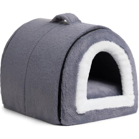 Cat Bed for Dogs, Foldable 2 in 1 Pet Kennel, Soft and Warm Plush Kennel for Indoor Outdoors, Dark Grey-Blue (1/5)
