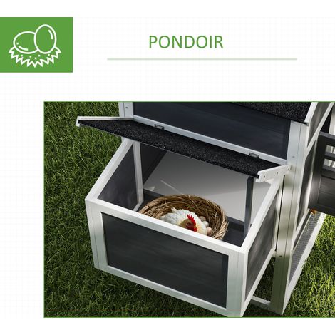 Poulailler en bois poulailler pour poules extérieur avec pondoir bac amovible en bois massif 297,5 x 68 x 118 cm blanc (1/5)