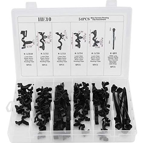 Assortiment de 54 attaches faisceau câbles pour carrosserie voiture, kit clips routage fils, ajustement universel divers véhicules, comprend 6 tailles - (1/5)