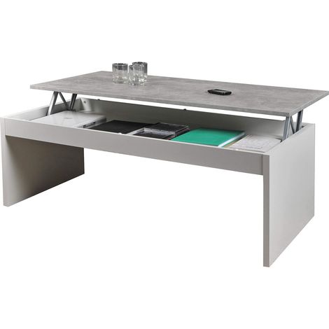 Table basse 120x60cm / Blanc et Béton (1/4)