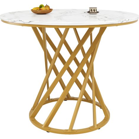 Ensemble table à manger 5 pièces rond 80 cm, table de cuisine moderne avec 4 chaises en velours, pieds métal réglables, plateau MDF effet marbre  CHICFURN (1/5)