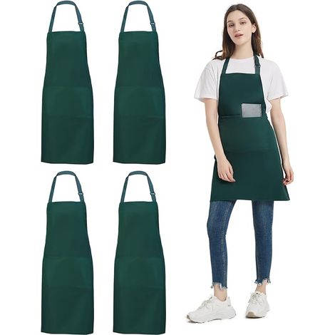 Lot de 4 tabliers de chef à 2 poches, imperméables et ajustables, pour hommes et femmes. Tablier professionnel idéal pour la cuisine, la pâtisserie, le jardinage, la restauration et le barbecue. (1/5)