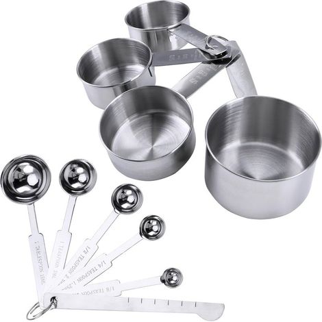 Ensemble 10pcs Cuillères & Tasses à Mesurer Acier Inoxydable avec Règle, pour Liquides et Solides (1/5)