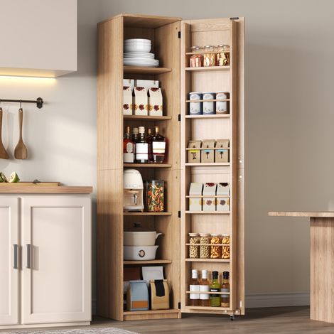 Armoire haute de rangement 40×40×183 cm pour cuisine, salon, salle à manger et salle de bain, avec étagères sur porte et tablettes réglables, meuble de stockage polyvalent pour conserves et accessoire (1/5)