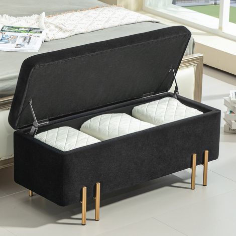 Banco con almacenaje (100x40x42 cm), asiento acolchado, versátil, madera, negro (1/5)
