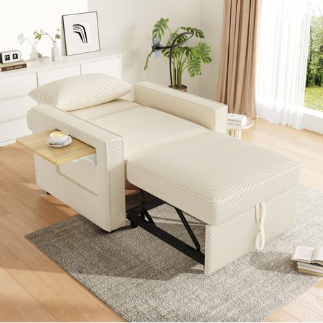 Sofá cama plegable 93x150x85cm Multifuncional Plegable Puerto USB Tipo C Soporte móvil 360 grados Pana Beige (1/5)