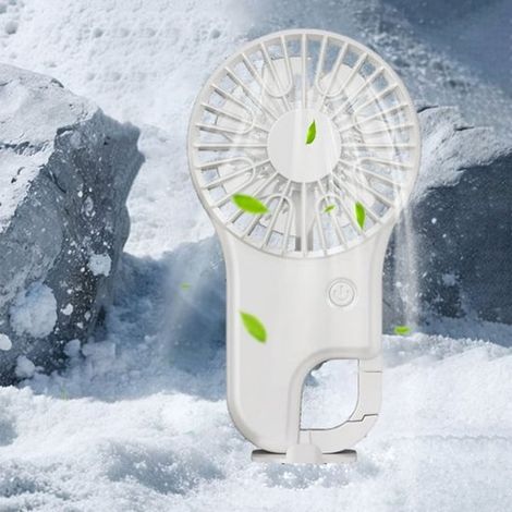 Mini ventilador con mosquetón, carga USB, tres velocidades, funcionamiento silencioso, batería de 800 mAh, portátil y ligero, ideal para viajes al aire libre, color blanco. (1/5)