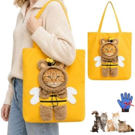 Irovami Sac de transport pour chat à bandoulière et à main avec ouverture transparente, jaune