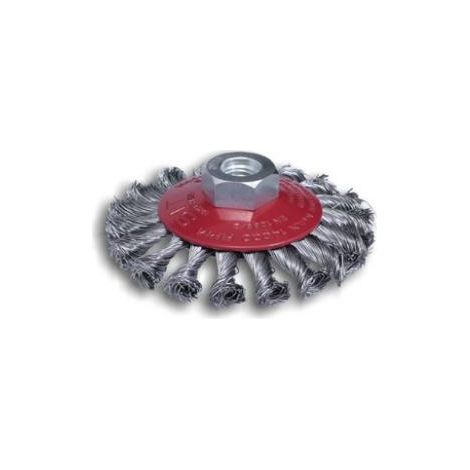 FPLUS cepillo conico alambre trenzado 100 mm m-14 , La forma cónica convierte estos Cepillos aptos para trabajos de corte en superficies irregulares, con cantos, perfiles y hendidu