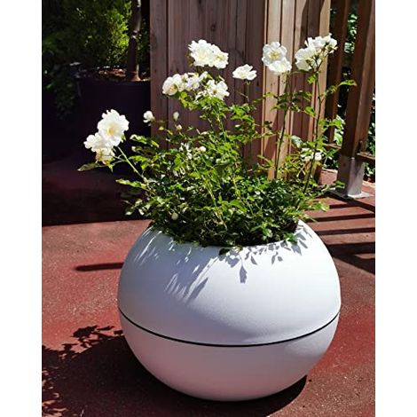 Vaso per fiori rotondo RIVIERA GRANIT BOULA - Plastica - Diametro 40 cm - Bianco