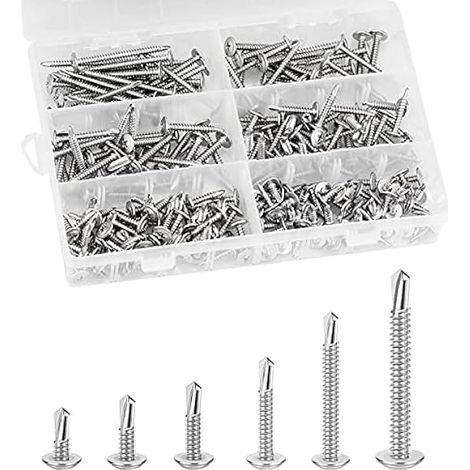 210pcs Selbstschneidende Schrauben, Edelstahl Blechschrauben Selbstschneidend Bohrschrauben Selbstbohrende Schrauben Set M4.2 50mm / 38mm / 30mm / 25mm / 19mm / 13mm (1/5)