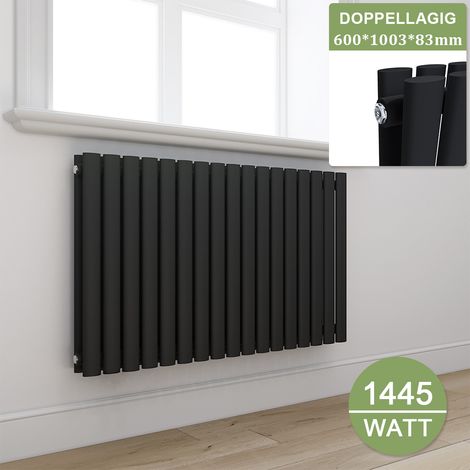 ELEGANT Heizkörper Anthrazit Doppellagig Röhrenheizkörper Oval Paneelheizkörper Horizontal 600x1003mm 1445Watt