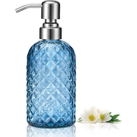 Distributeur De Savon En Verre - Réservoir En Acier Inoxydable 304 - Pour Salle De Bain Cuisine Bureau - 500 Ml (1/5)
