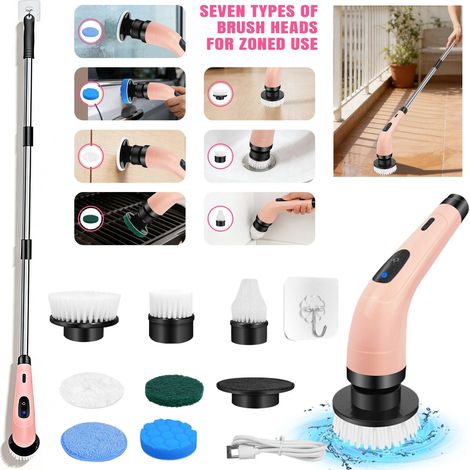 Brosse de nettoyage électrique 7 en 1 à rotation, brosse de nettoyage portative sans fil, outils de récurage turbo