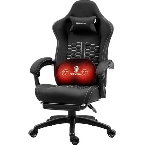 Gaming-Stuhl mit Stoffbezug, ausziehbarer und klappbarer Fußstütze, ergonomischer Bürostuhl mit Gelkissen und Taschenfederkern, Gaming-Stuhl