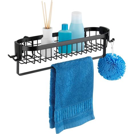 Etagère murale de salle de bain en inox avec porte-serviettes et crochets CLASSIC (1/5)