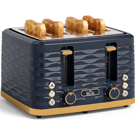 HOMCOM Toaster with 4 Slot, 7 Browning Levels, 1860W, Ripple, Dark Blue