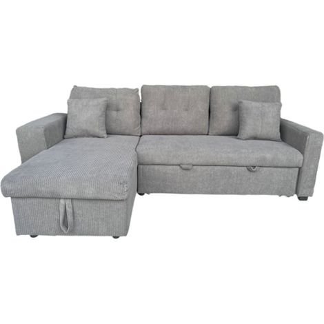 Sofá esquinero cama de 4 plazas con baúl de terciopelo gris GLASGOW (1/5)