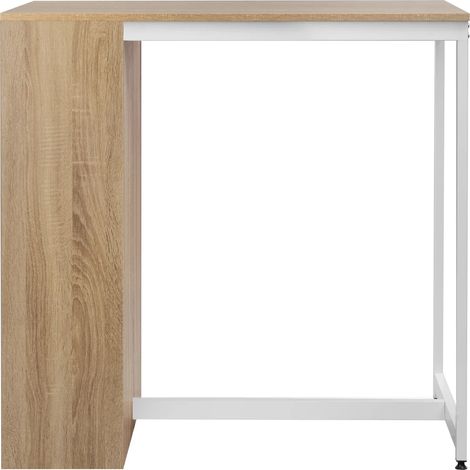 Table de bar en bois clair et métal blanc, 91x49x91 cm, Table multifonction pour cuisine et salon (1/5)