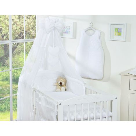 Set di biancheria da letto a 5 pezzi 120x90 con baldacchino - Cuori pendenti bianchi (1/5)