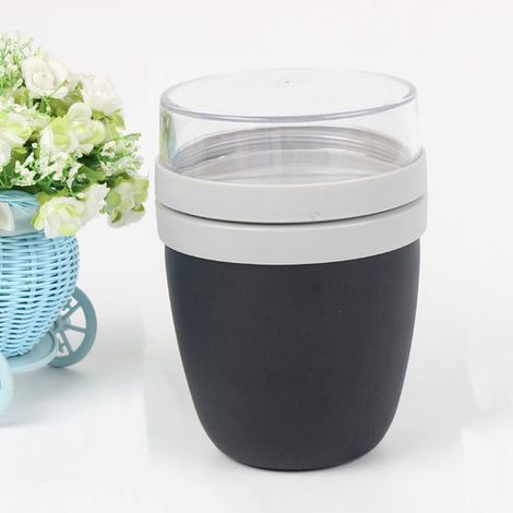 Taza para el almuerzo, Recipiente para avena, Taza de viaje, Separador para yogur y granola, 500 + 200 ml, Porción para el almuerzo, Negro (1/5)