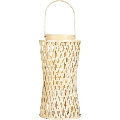 Lanterna a candela in legno di bambù con supporto in vetro per interni 38 cm Accessorio naturale Mactan