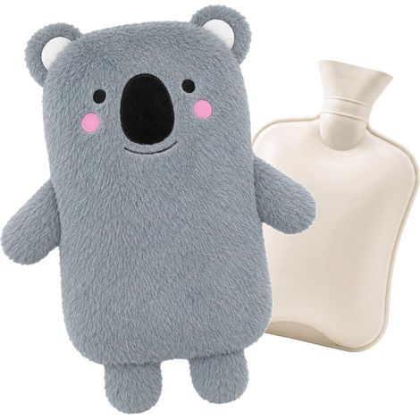 bouillotte en caoutchouc de 2 l avec housse en peluche mignonne pour femmes, hommes et enfants (1/5)