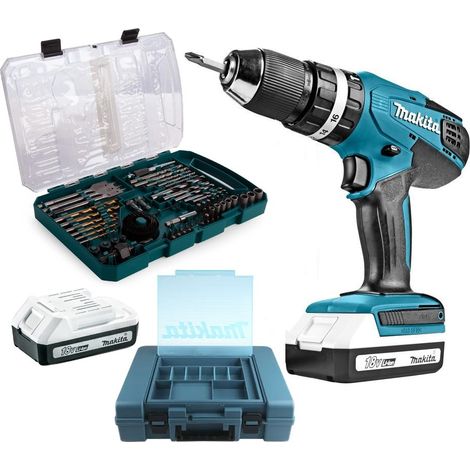 Makita HP457DWE 18v Lithium Combi Hammer Drill - Includes 74 Screwdriver Bit Set (1/4)