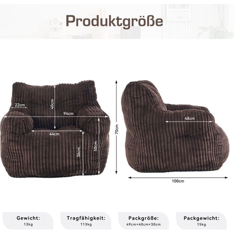 Fauteuil Poire Velours Côtelé Marron - Siège Poire en Mousse Souple, 010