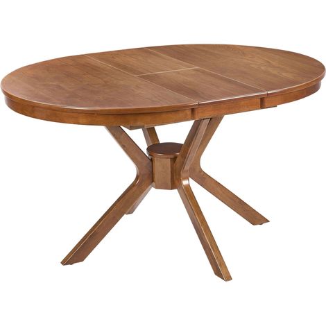 Dining Table Dark Oak MDF Rubberwood Extending Round Retro-Inspired Design Living Room Dining Room TYMIS (1/5)