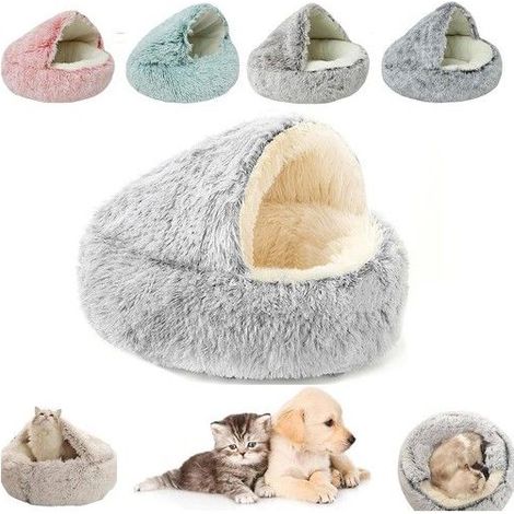 Lit gigogne pour chat - Niche fermée et couverte chaude - Gris - 50 cm (1/5)