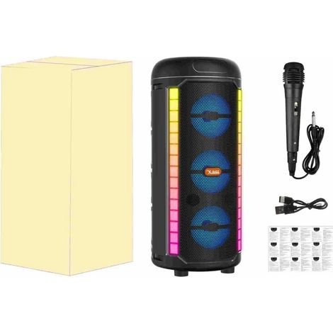 Caisson de basses Bluetooth (noir) pour karaoké, étanche, petit format, idéal pour la salle de bain. (1/5)