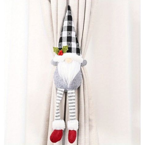 Attache Rideau Père Noël - Polyester Rouge Et Gris - Décoration De Noël Pour Fenêtre - Lot De 2 (1/5)