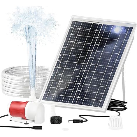 Fontaine solaire 25 W – pompe submersible – débit 1100 l/h – tuyau 2 m – levage 5 m – jardin/étang
