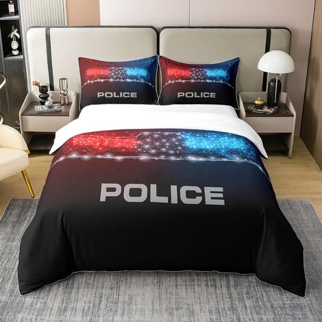 Housse De Couette 200x200cm Voiture Bleu Lumière Rouge Garçons Et Filles Parure Lit 100% Coton Ensemble Literie (1/5)