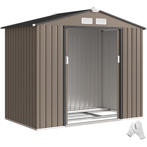 Abri de Jardin en Métal 2,1x1,3m Cabane de Rangement pour Outils Extérieurs Remise avec Double Porte Coulissante Marron (1/5)