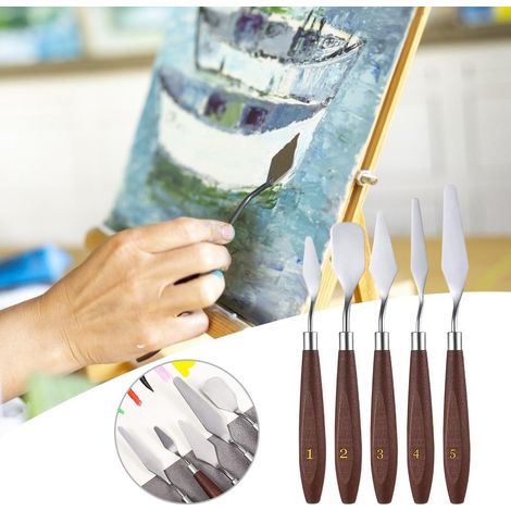 Palette de peinture artiste 5 pièces, spatule mélangeur en acier inoxydable et bois, couteau à huile professionnel (1/3)