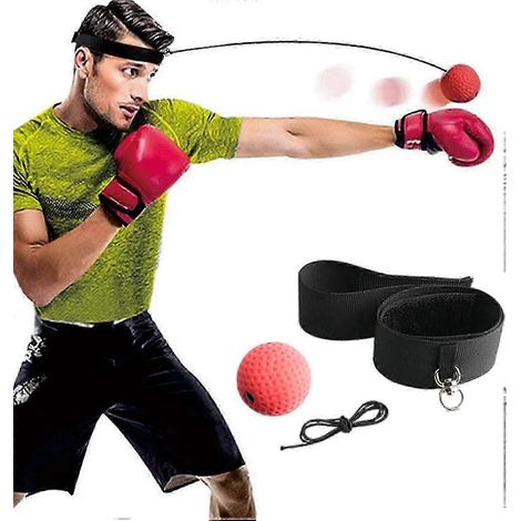 Kit de réflexes de boxe, balle de réflexes sur cordelette avec bandeau, équipement de combat avec balle en caoutchouc de 80 g, idéal pour améliorer les réflexes de la main. (1/5)