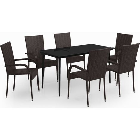 Maison Exclusive - 7-tlg. Garten-Essgruppe Braun und Schwarz