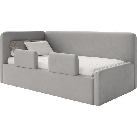 Selsey Fanko – Kinderbett 90x200 cm mit Rausfallschutz, Matratze, Kopfteil links, Samt, Hellgrau