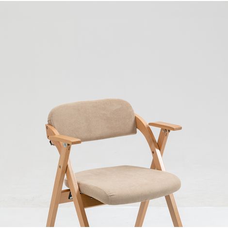 Sillas plegables con reposabrazos y asiento acolchado de madera, juego de 2, color caqui (1/5)