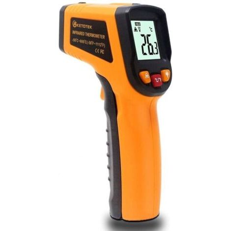 Laser Thermometre Infrarouge Pistolet Thermomètre Numérique -50-600°C Point Laser Pistolet Alimentaire Grade Professionnel Enregistreur (Jaune) (1/4)